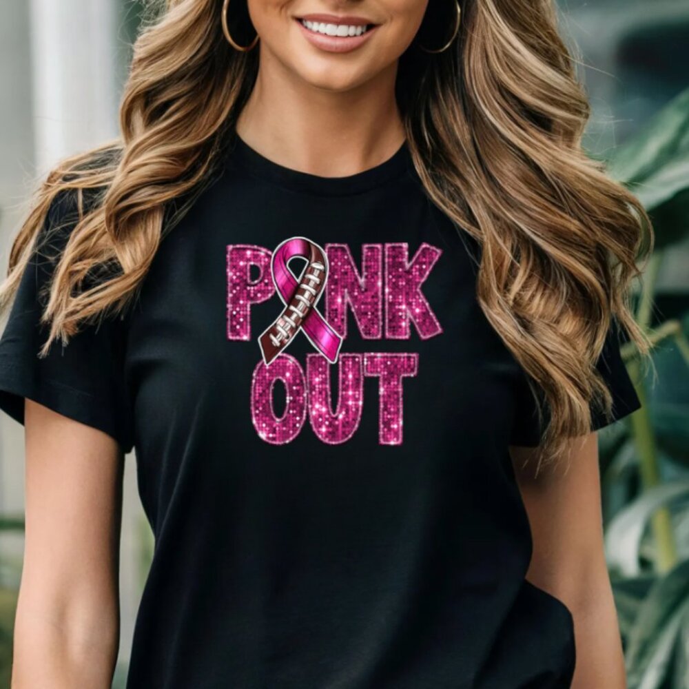 Pink Out (Faux Sequin/Glitter) - Cancer Awareness   (Color: Black/New)